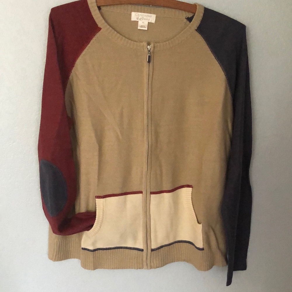 Christopher and Banks Full Zip Color Block Y2K Acrylic Sweater
